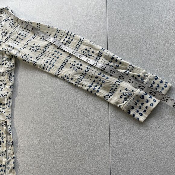 En Creme Women’s XS Button Front Cream Blue Boho Print Tunic Top Long Sleeve - Picture 9 of 10